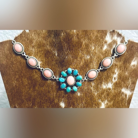 NWT Sterling Silver Pink Opal and Kingman Turquoise Bracelet - Picture 3 of 14